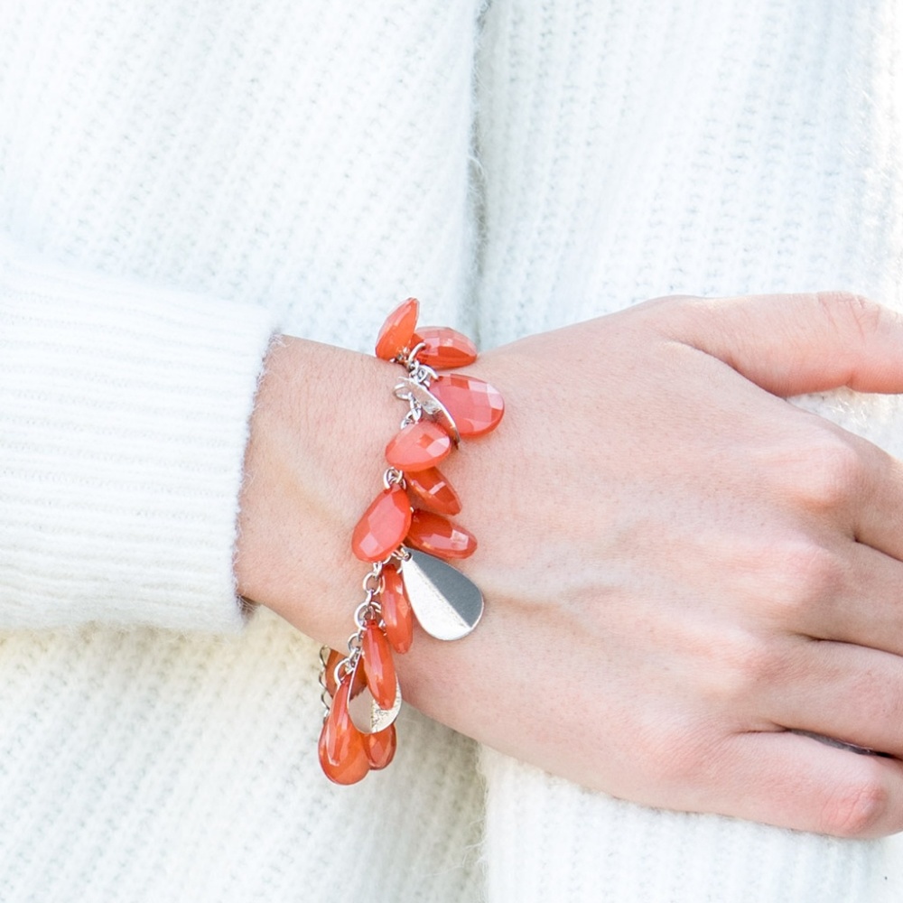 Orange and Silver adjustable Bracelet